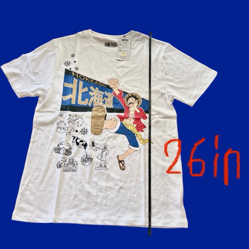 One Piece Luffy’s Shirt In White. Men’s L Size With Chinese Character 北海道. - Picture 8 of 11